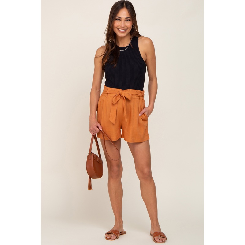 Camel Tie Front Maternity Shorts
