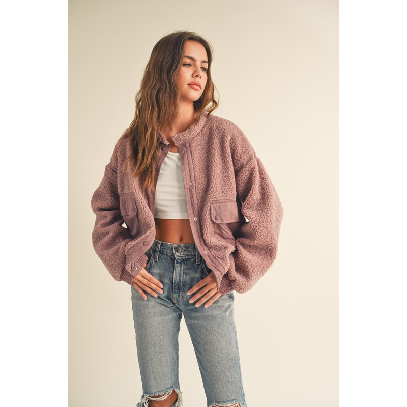 Dusty Rose Faux Fur Suede Contrast Jacket