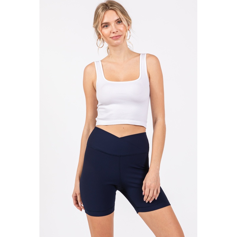 Navy Ribbed Crisscross Biker Shorts