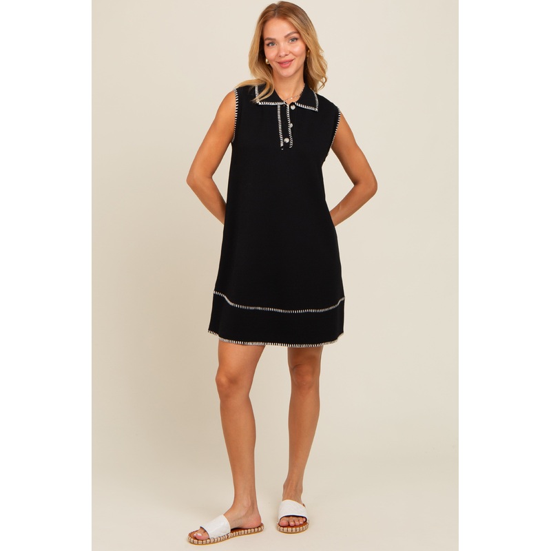 Black Contrast Stitch Polo Dress