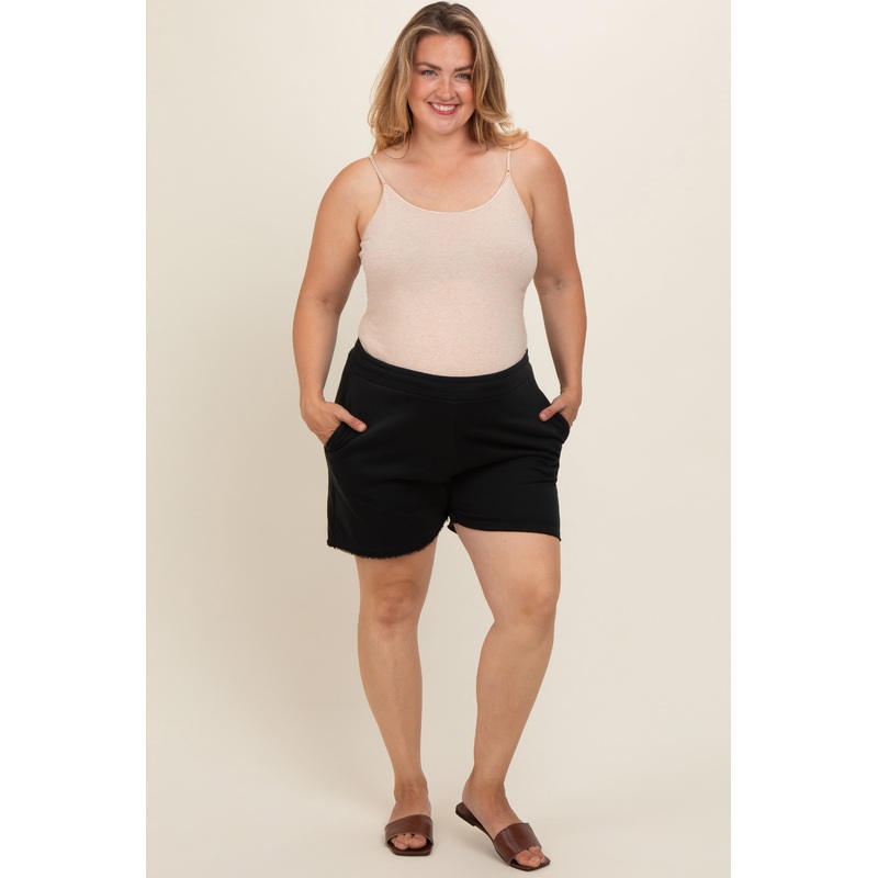 Black Raw Edge Maternity Plus Sweat Shorts