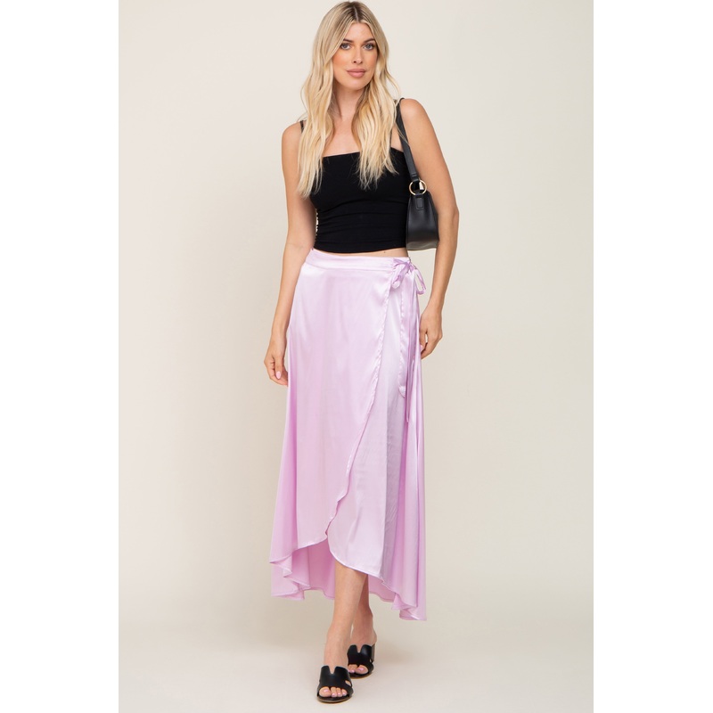 Lavender Hi-Lo Satin Wrap Skirt