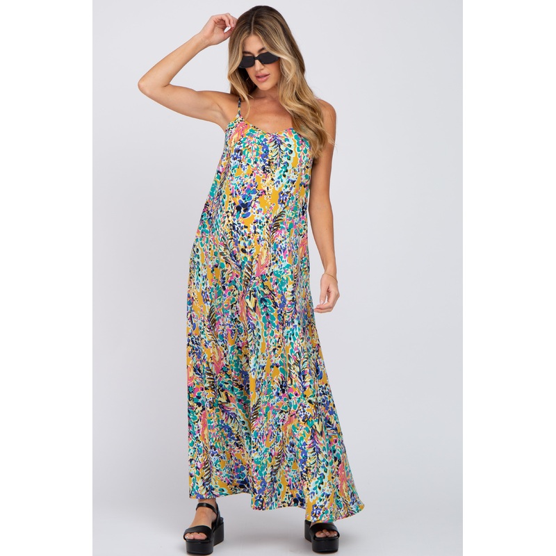 Yellow Watercolor Printed Maternity Maxi Dress