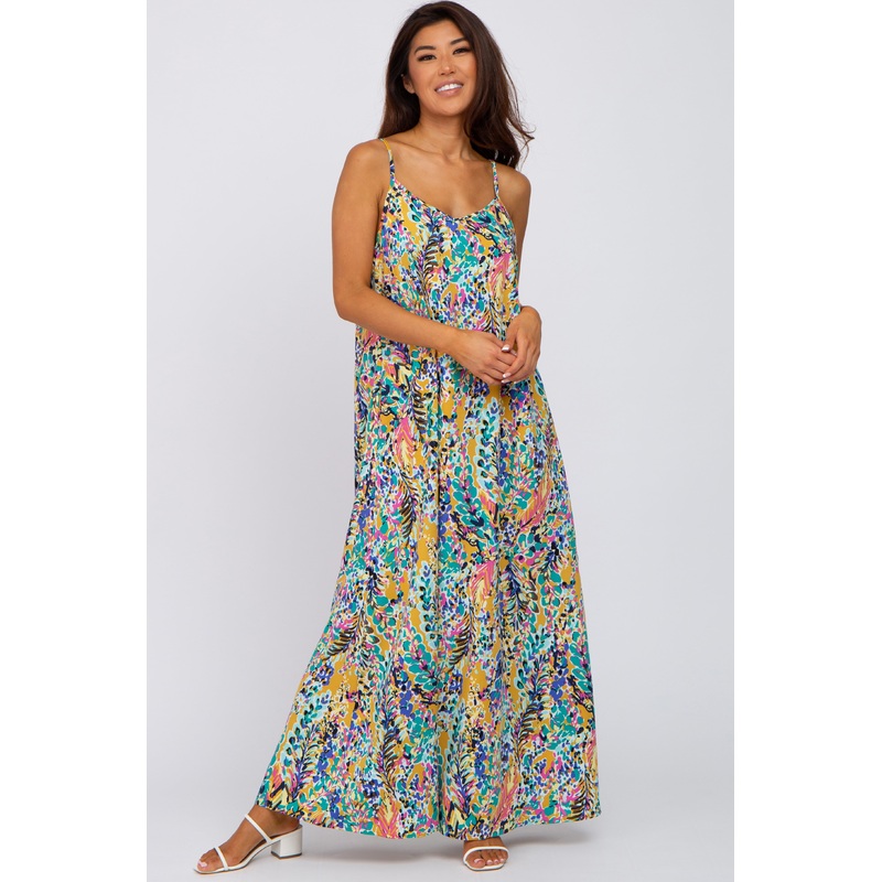 Yellow Watercolor Printed Maxi Dress