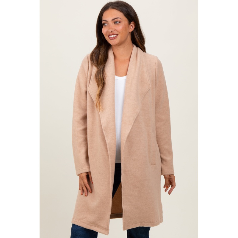 Beige Knit Relaxed Fit Maternity Coat Jacket