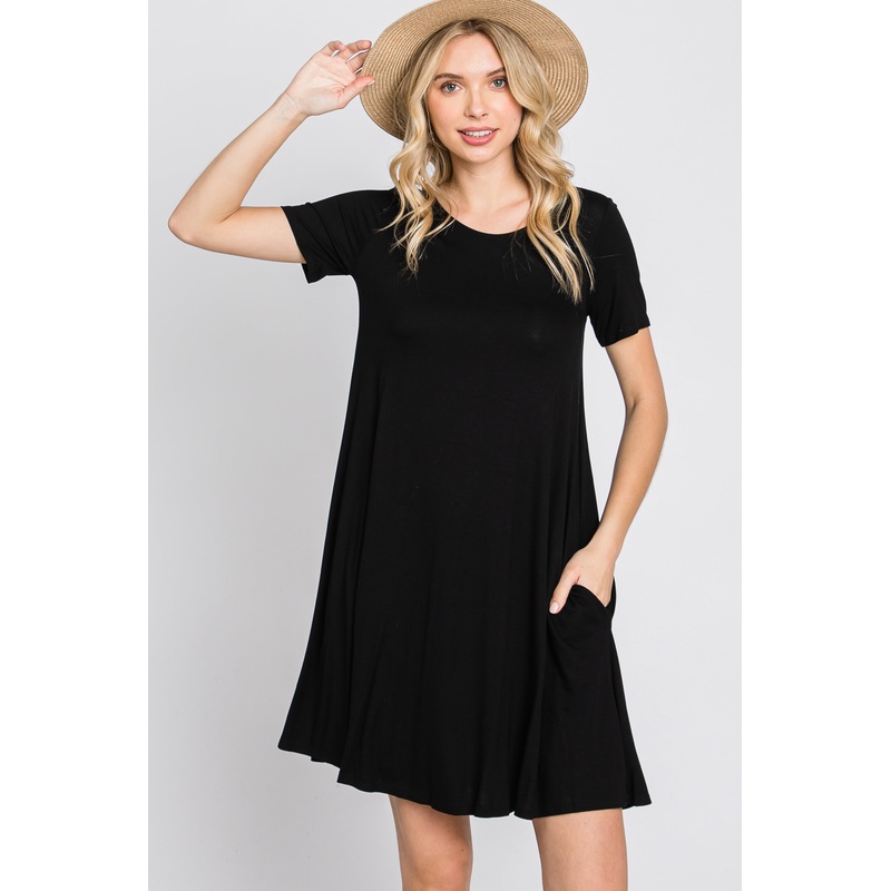 Black Basic Short Sleeve Dress