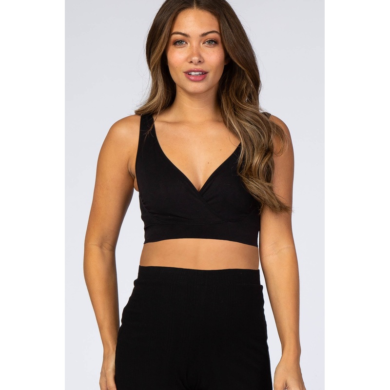Black Seamless Wrap Front Maternity/Nursing Bra