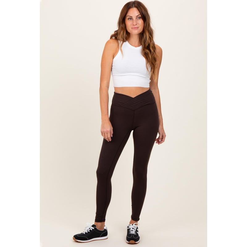 Brown Crossover Waistline Leggings
