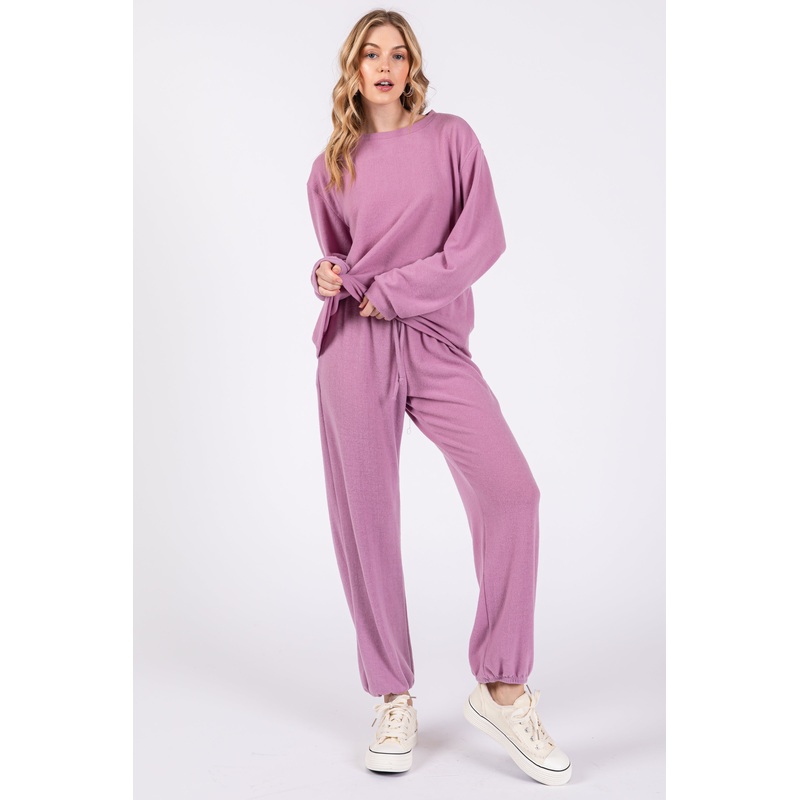 Lavender Soft Knit Brushed Long Sleeve Lounge Set
