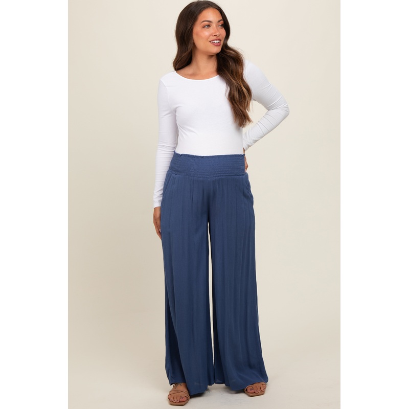 Navy Wide Smock Waist Maternity Pants