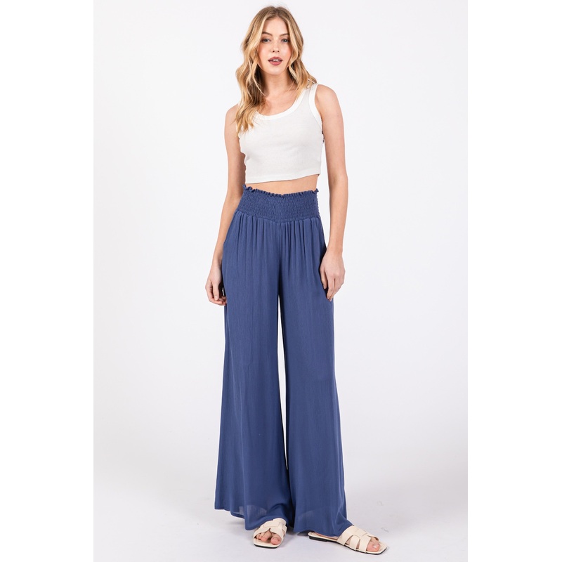 Navy Wide Smock Waist Pants