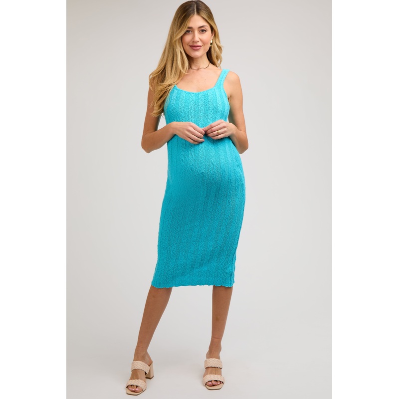 Aqua Wide Rib Knit Maternity Midi Dress