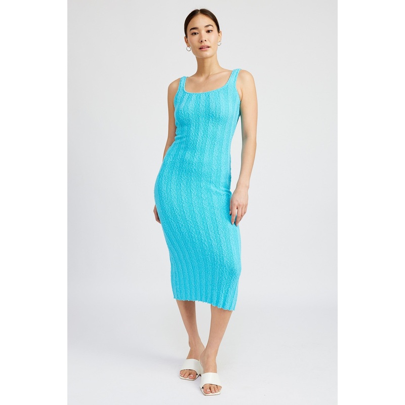 Aqua Wide Rib Knit Midi Dress