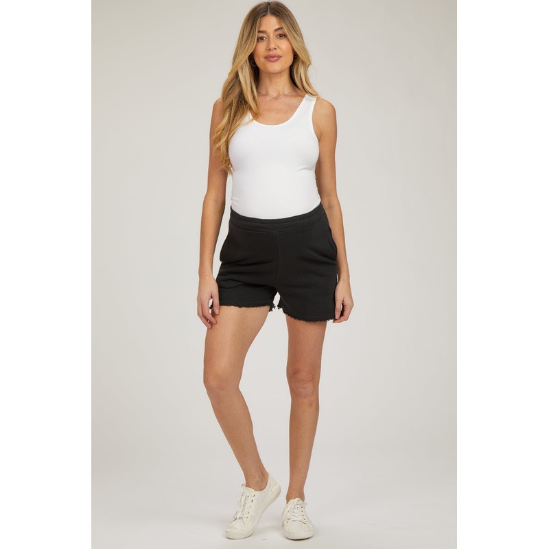 Black Raw Edge Maternity Sweat Shorts