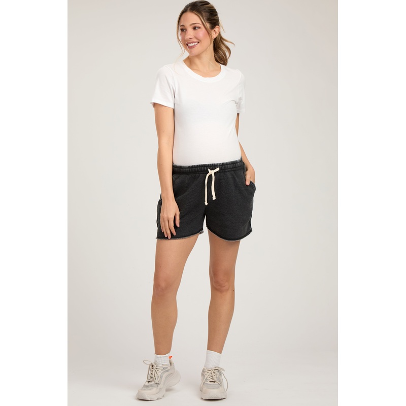 Black Vintage Wash Maternity Drawstring Shorts