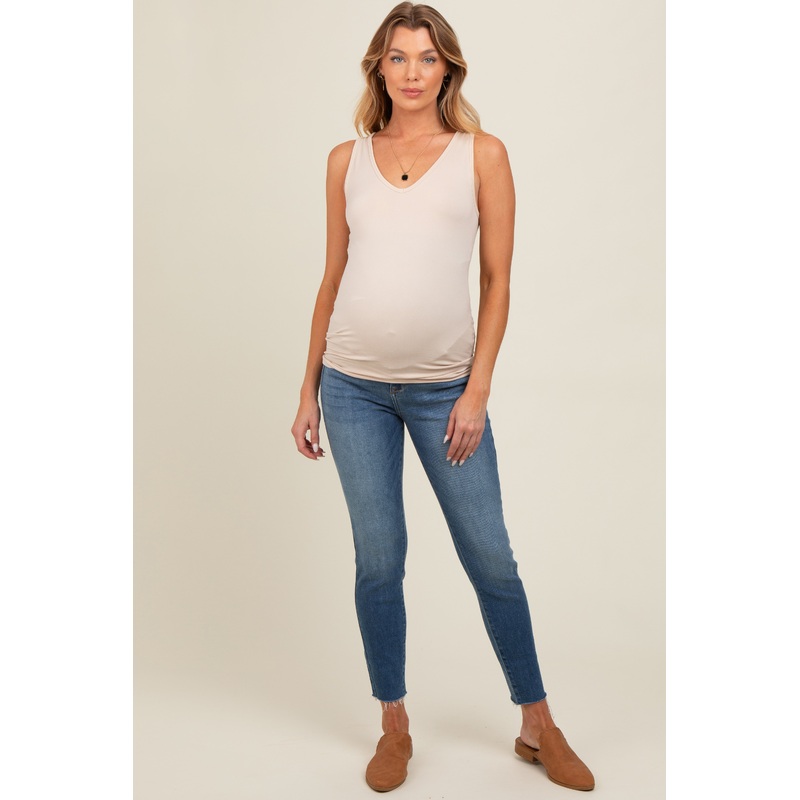 Blue Cut Hem Skinny Maternity Jeans
