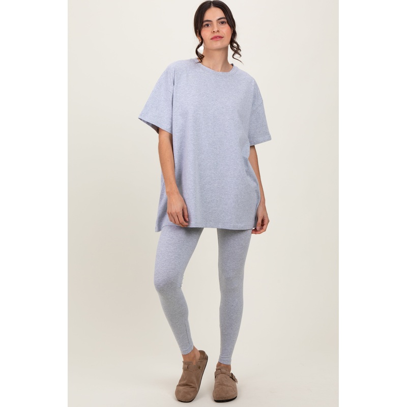 Heather Grey Oversized Crewneck Short Sleeve and Legging Set