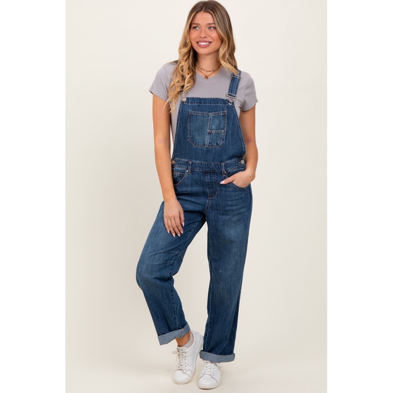 Navy Blue Barrel Leg Rolled Cuff Overall