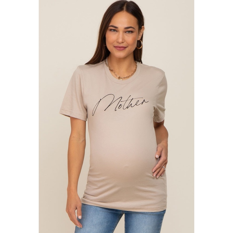 Beige Mother Graphic Maternity Top