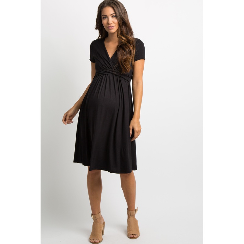 Black Draped Front Maternity/Nursing Dress