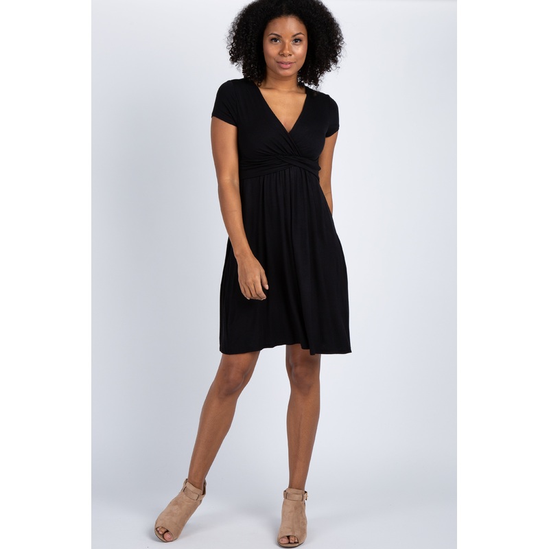 Black Draped Front Nursing Dress