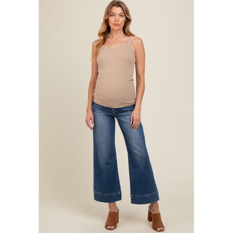 Blue Cuffed Wide Leg Maternity Jeans