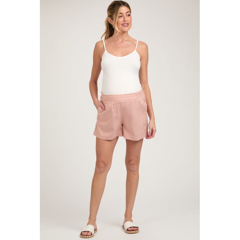 Peach Smocked Waist Maternity Shorts