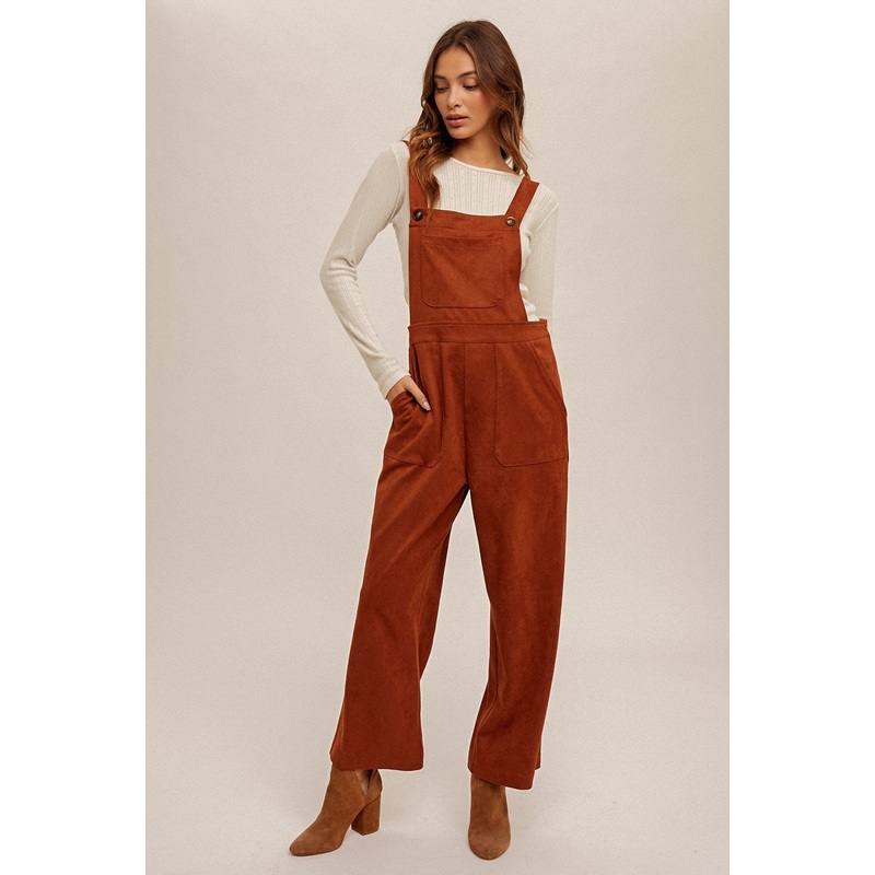 Rust Twill Suede Overall With Side Zipper
