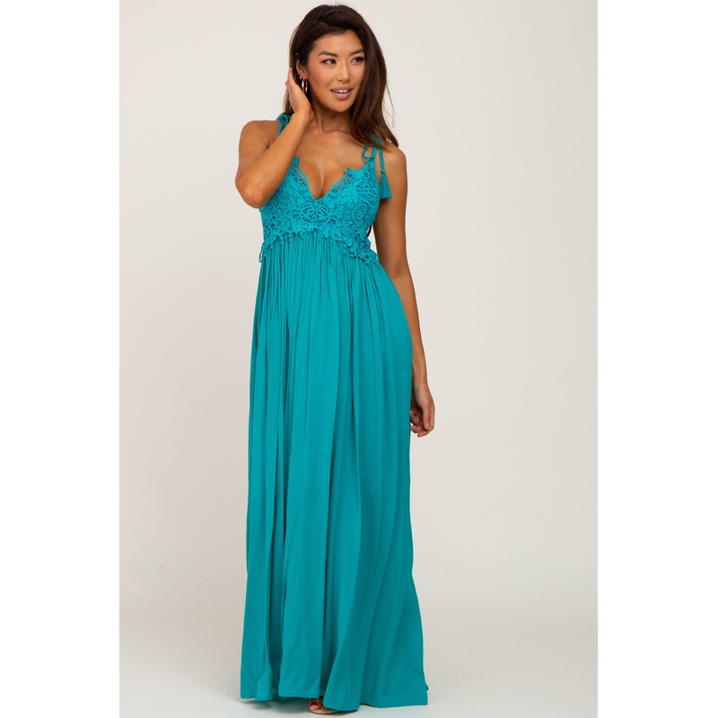 Turquoise Crochet Lace Maxi Dress