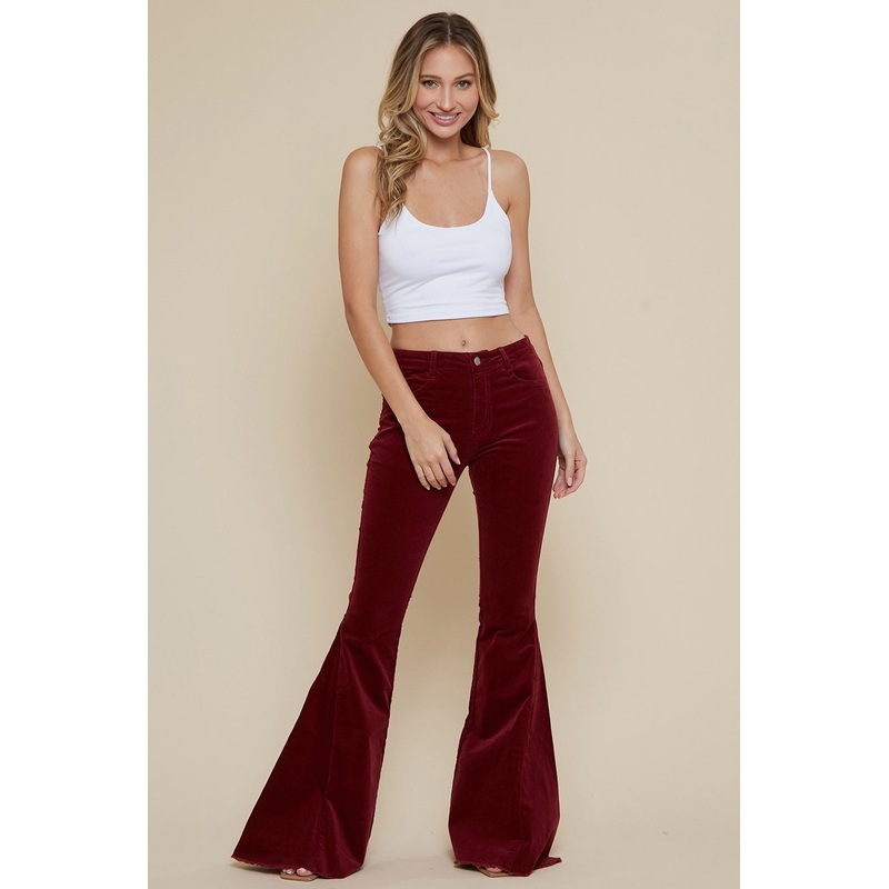 Wine Corduroy Flared Pants