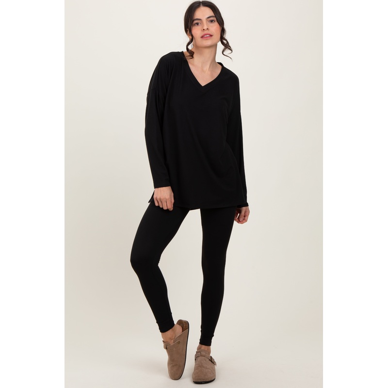 Black Brushed Knit Oversized Top and Legging Set