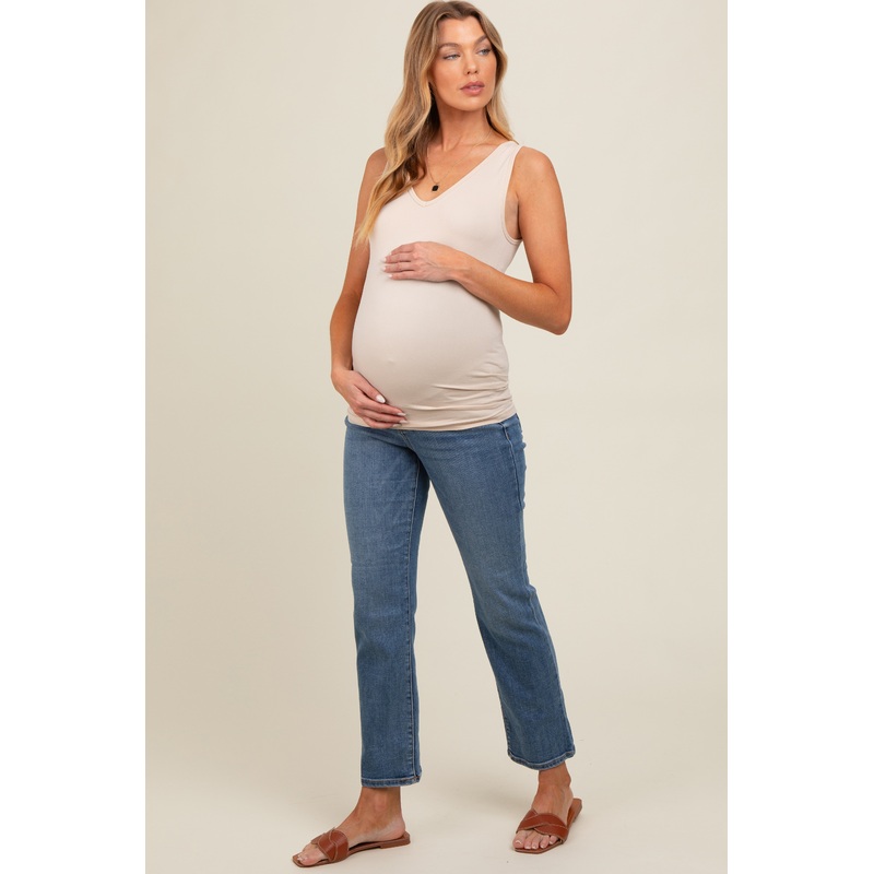Blue Basic Straight Leg Maternity Jeans