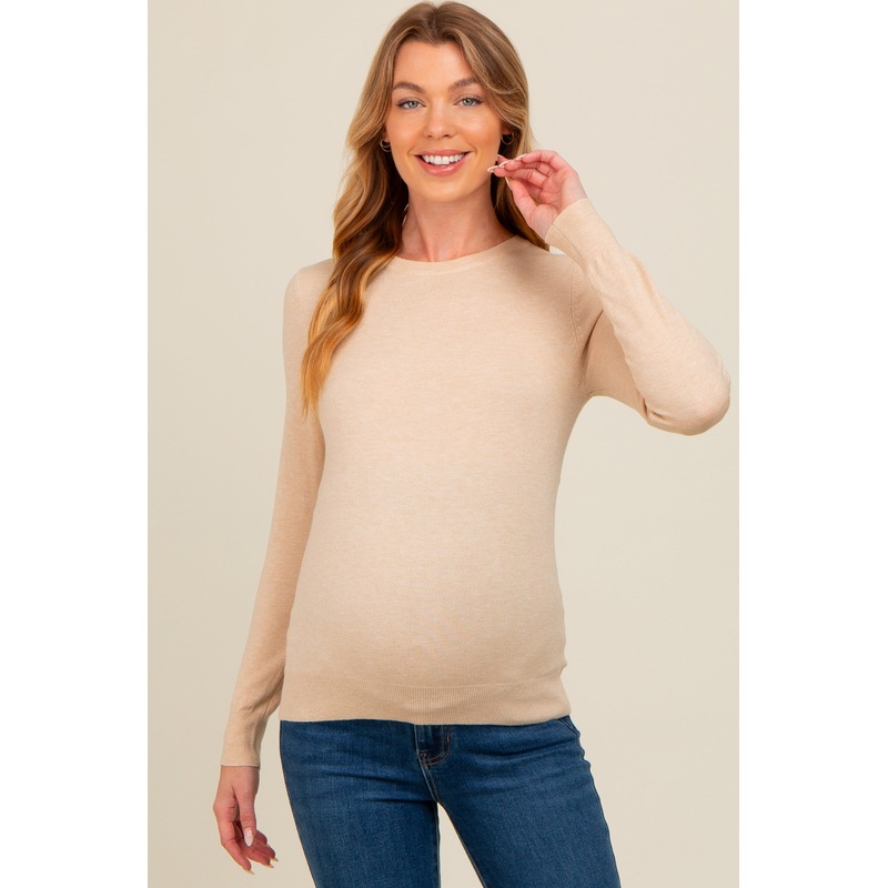 Beige Basic Soft Knit Maternity Sweater