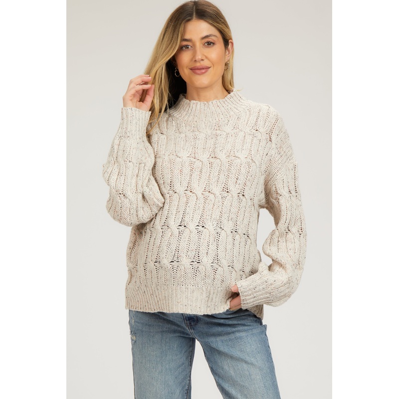Beige Speckled Knit Maternity Sweater