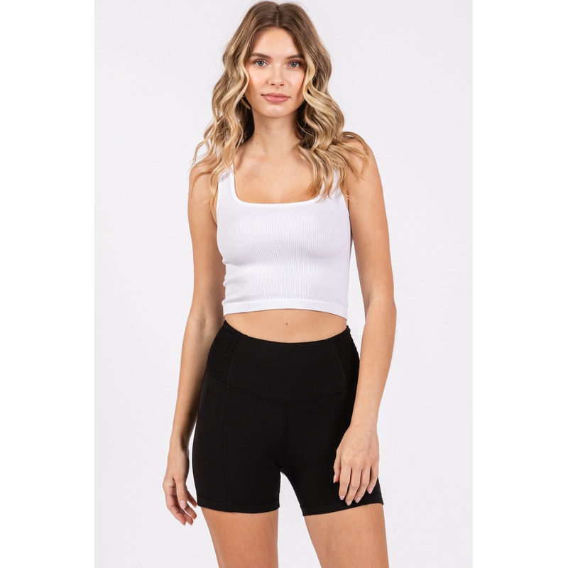 Black Fitted Smocked Active Shorts