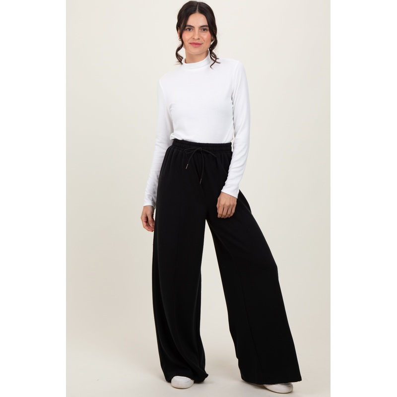 Black Wide Leg Drawstring Sweatpants