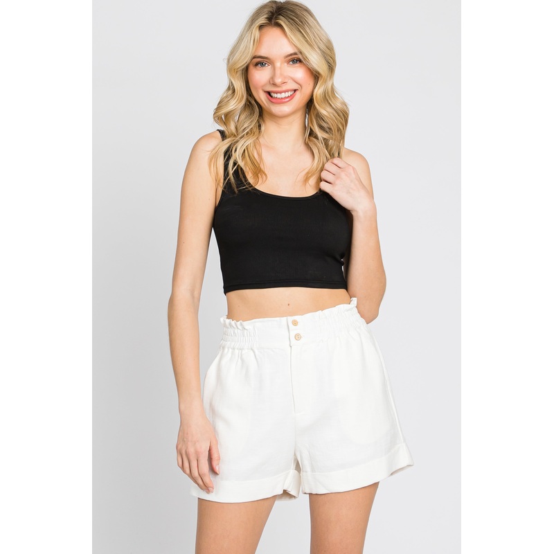 Ivory Smocked Waist Linen Shorts