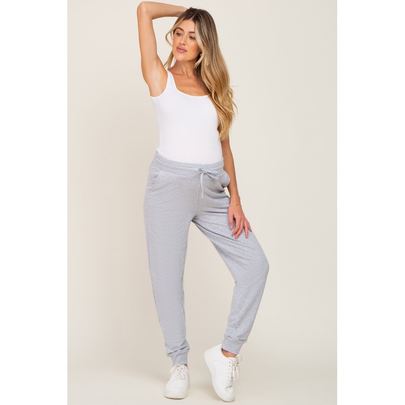 Heather Grey Basic Drawstring Maternity Sweatpants