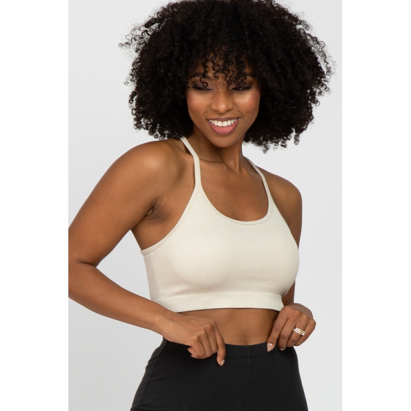 Ivory Ribbed Racerback Sports Bra