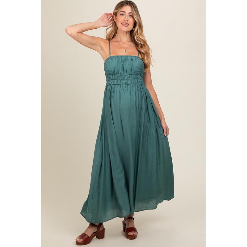 Teal Sleeveless Square Neckline Maternity Maxi Dress