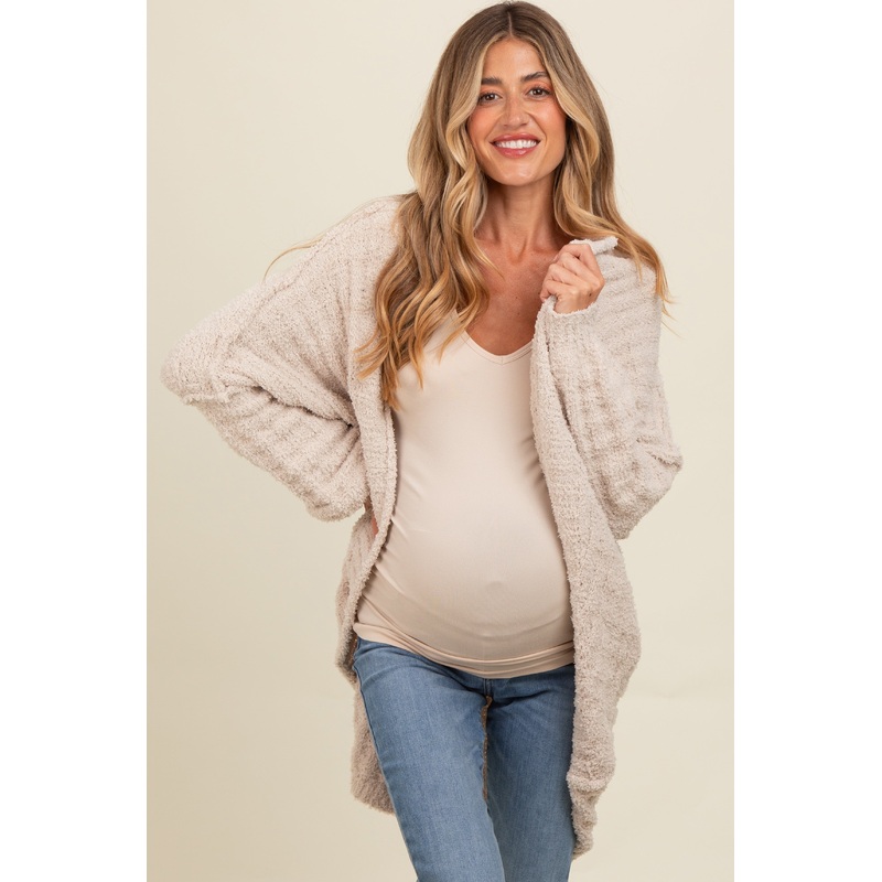 Beige Chunky Knit Dolman Maternity Cardigan