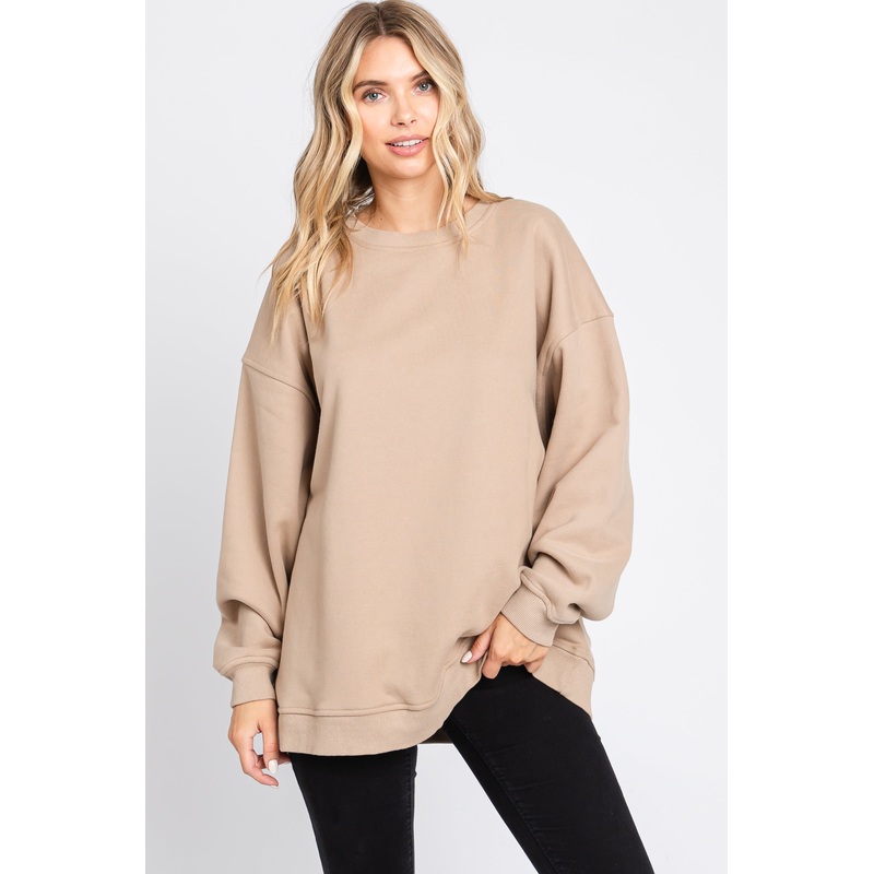 Beige Soft Knit Fleece Lined Sweatshirt