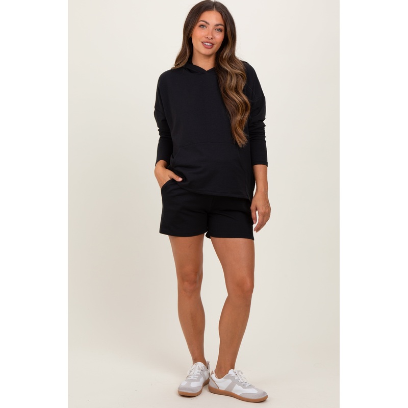 Black Hoodie Shorts Maternity Set