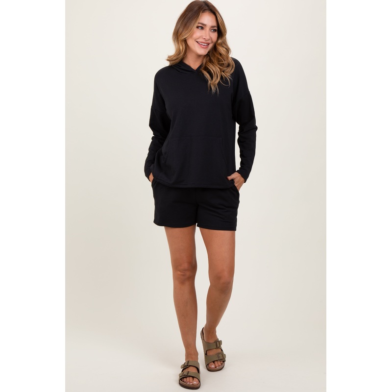 Black Hoodie Shorts Set