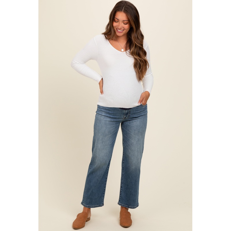Blue Ankle Crop Straight Leg Maternity Jeans