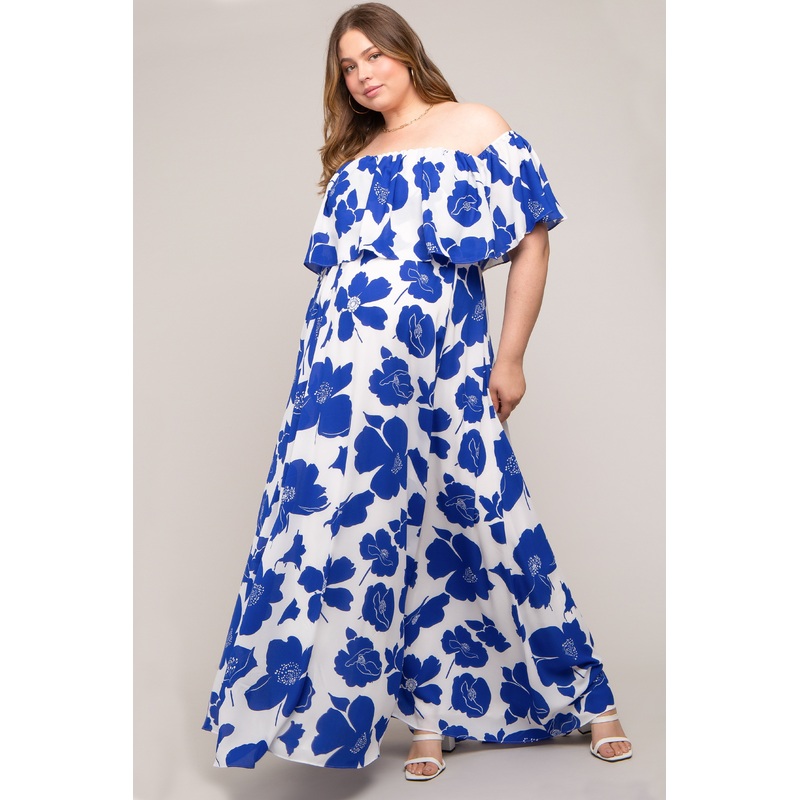 White Floral Off Shoulder Maternity Plus Maxi Dress