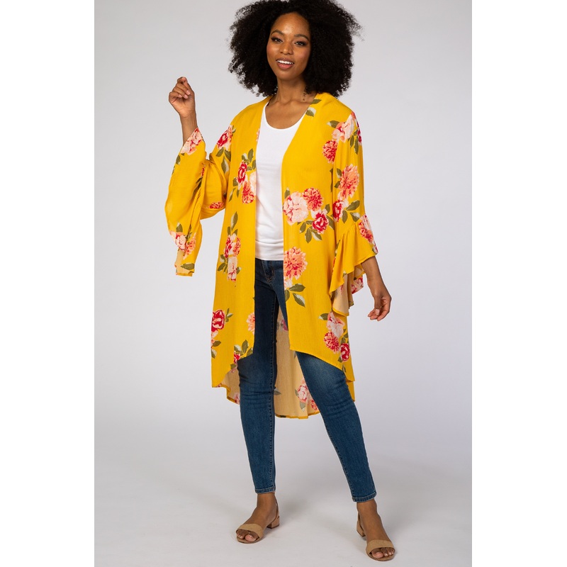 Yellow Floral Long Sleeve Cover Up
