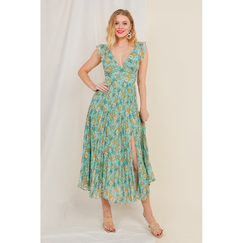 Teal Yellow Print Sundress