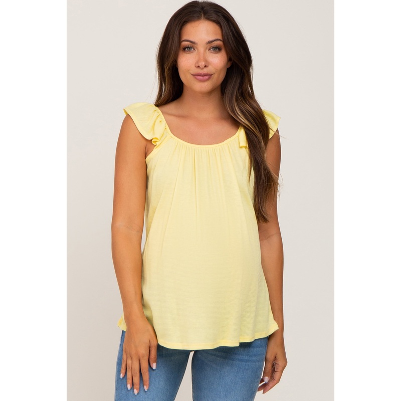 Yellow Flutter Sleeve Maternity Top