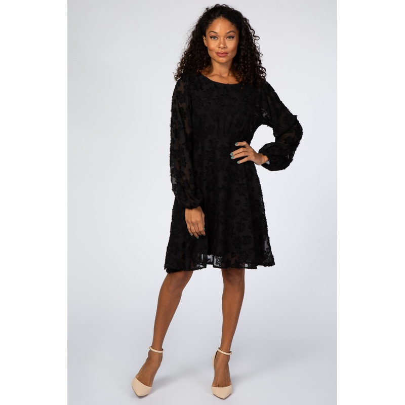Black Chiffon Flocked Floral Dress